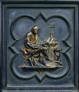 Pyhä Luukas evankelista, paneeli C San Giovannin kastekappelin pohjoisista ovista, 1403-24 (pronssi)